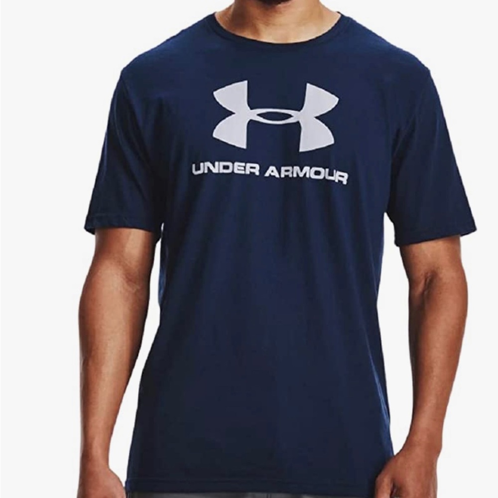 NWT Under Armour Mens Graphic Logo Tee T-Shirt Navy Blue - Picture 1 of 11